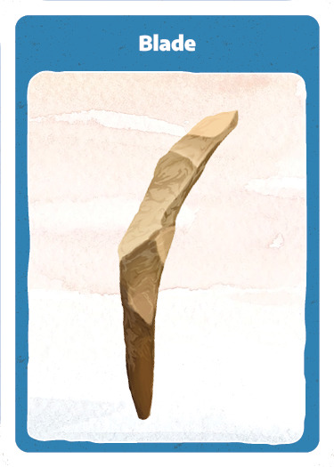 Playing card with cartoon illustration of a Curved Stone blade.